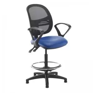 image of Jota mesh back draughtsmans chair with fixed arms - Ocean Blue vinyl