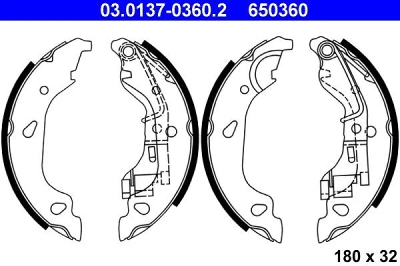 Image of ATE 03.0137-0360.2 Brake Shoes with lever Brake Shoe Set (70)