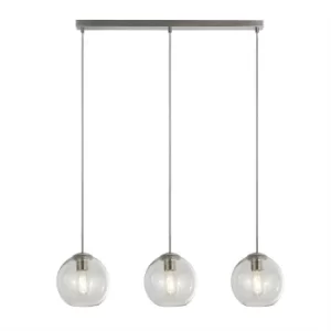 3 Light Pendant Bar Satin Silver, Glass Shade, E27