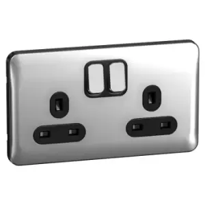 Image of Schneider Electric Lisse Screwless Deco - Switched Double Power Socket, Single Pole, 13A, GGBL3020BPC, Polished Chrome with Black Insert, Pack of 5