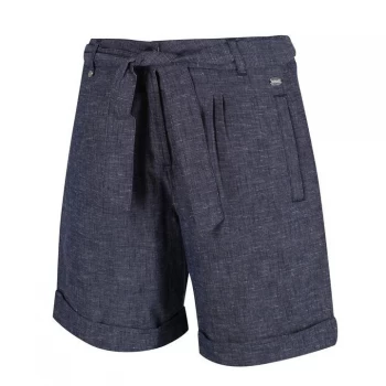 Image of Regatta Blue 'Samora' Belt Tie Linen Summer Shorts - 8