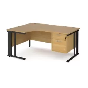Image of Office Desk Left Hand Corner Desk 1600mm With Pedestal Oak Top With Black Frame 1200mm Depth Maestro 25 MCM16ELP2KO