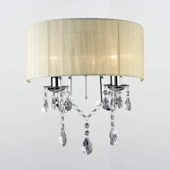 Image of Olivia wall light with switch with ivory cream shade 2 lights polished chrome / crystal