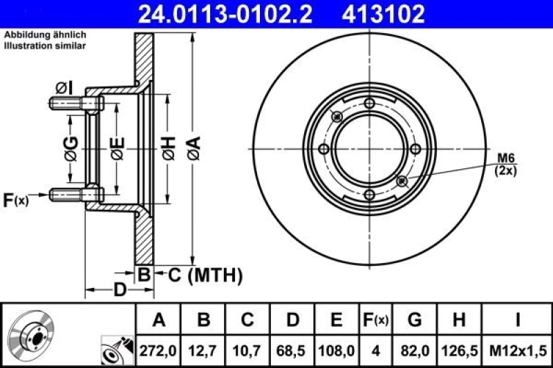 Image of ATE 24.0113-0102.2 Brake disc solid, Coated, with bolts/screws Brake Disc (82)