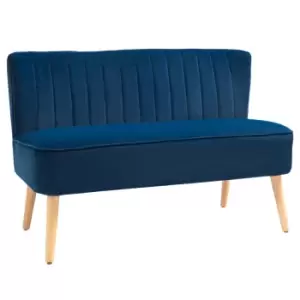 image of Homcom Velvet Feel Two Seater Sofa With Wood Frame Foam Padding High Back Blue