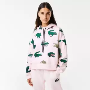 Image of Lacoste Womens Holiday Oversized Fit Hooded Fleece Sweatshirt Size 10 Light Pink
