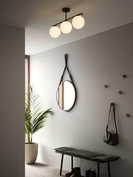 Image of Grant Indoor Bedroom Kitchen Dining Hallway 3 Glass Domes Pendant Ceiling Light in Black (Length) 69.3cm