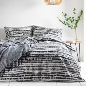 image of The Linen Yard Brush Stroke Duvet Cover Set (Superking) (Ink/White)