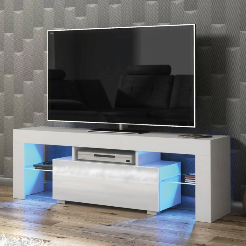 Image of Creative Furniture Floe TV Unit 130cm - White with Gloss Doors & LED Lights White Unisex
