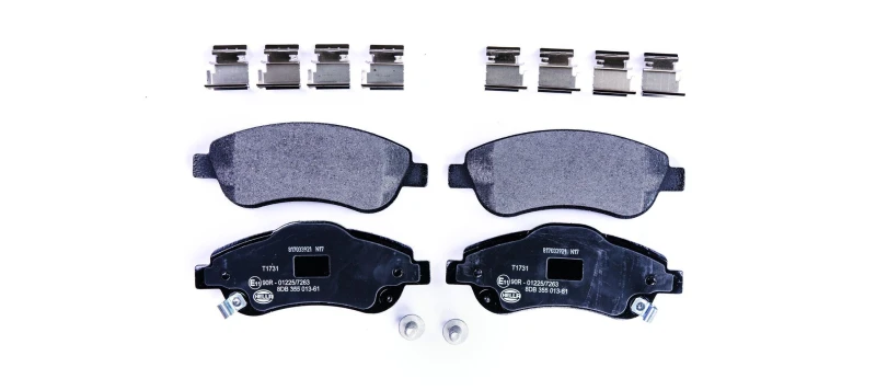 Image of HELLA 8DB 355 013-611 Brake pad set with acoustic wear warning, with accessories, with brake caliper screws Brake Pad Set,disc brake (402)