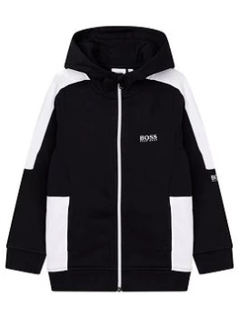 Image of BOSS Boys Hooded Zip Through Top - Black, Size 10 Years
