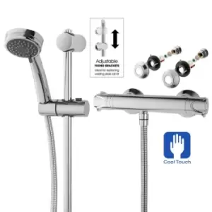 image of Dene Cool Touch Thermostatic Bar Mixer Shower Chrome Fast Fit Kit + Riser - Triton