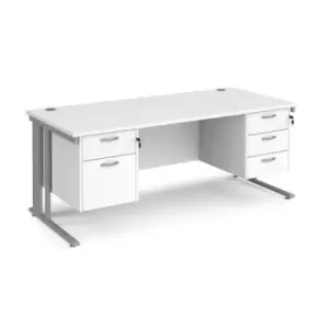 Image of Office Desk Rectangular Desk 1800mm With Double Pedestal White Top With Silver Frame 800mm Depth Maestro 25 MCM18P23SWH