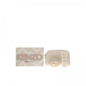 image of Kenzo World Gift Set 75ml Eau de Toilette + 75ml Body Lotion + Pouch - Pink Edition