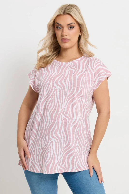 Image of Yours Womens Zebra Grown On Sleeve T-Shirt in Light Pink Size: 14 Light Pink Female 14