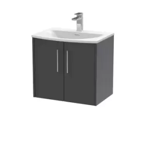 Hudson Reed Juno 600mm Wall Hung 2 Door Vanity & Curved Basin - Graphite Grey