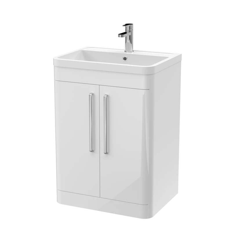 Image of Balterley Floor Standing 2 Door Vanity Unit Polymarble White Basin 600mm White