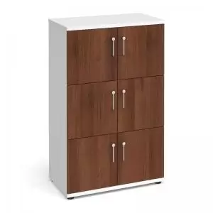 image of Wooden storage lockers 6 door - white with walnut doors LCK6DW