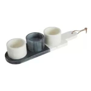 Image of 3 Piece Condiment Paddle Board Set in White/Grey Marble
