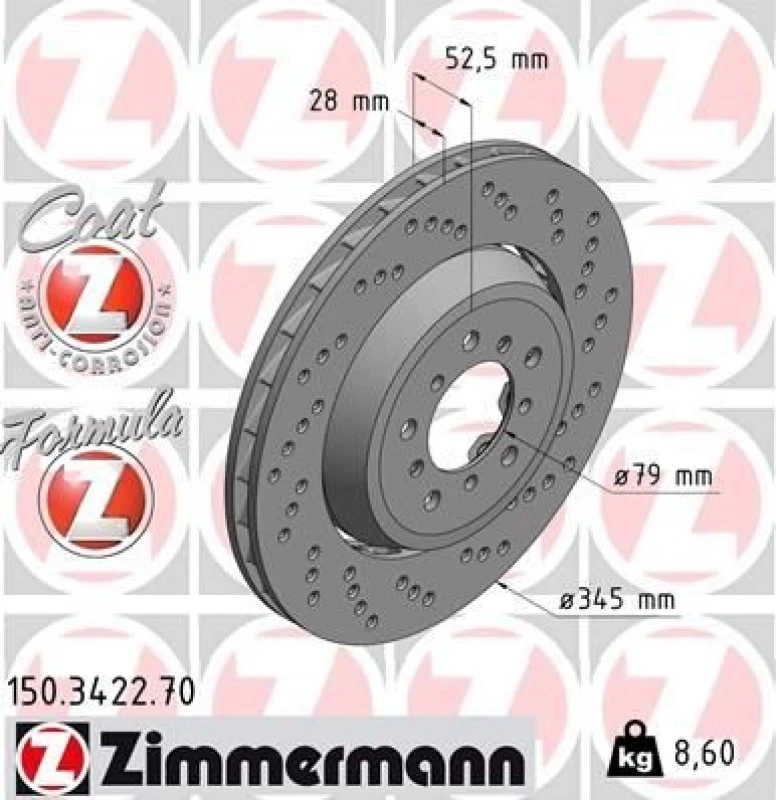 Image of ZIMMERMANN Brake disc ZIMMERMANN 150.3422.70