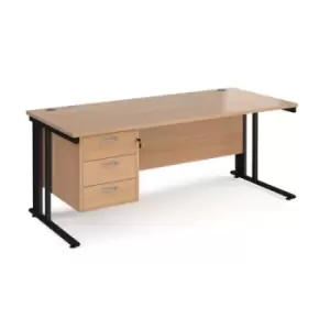 image of Office Desk Rectangular Desk 1800mm With Pedestal Beech Top With Black Frame 800mm Depth Maestro 25 MCM18P3KB