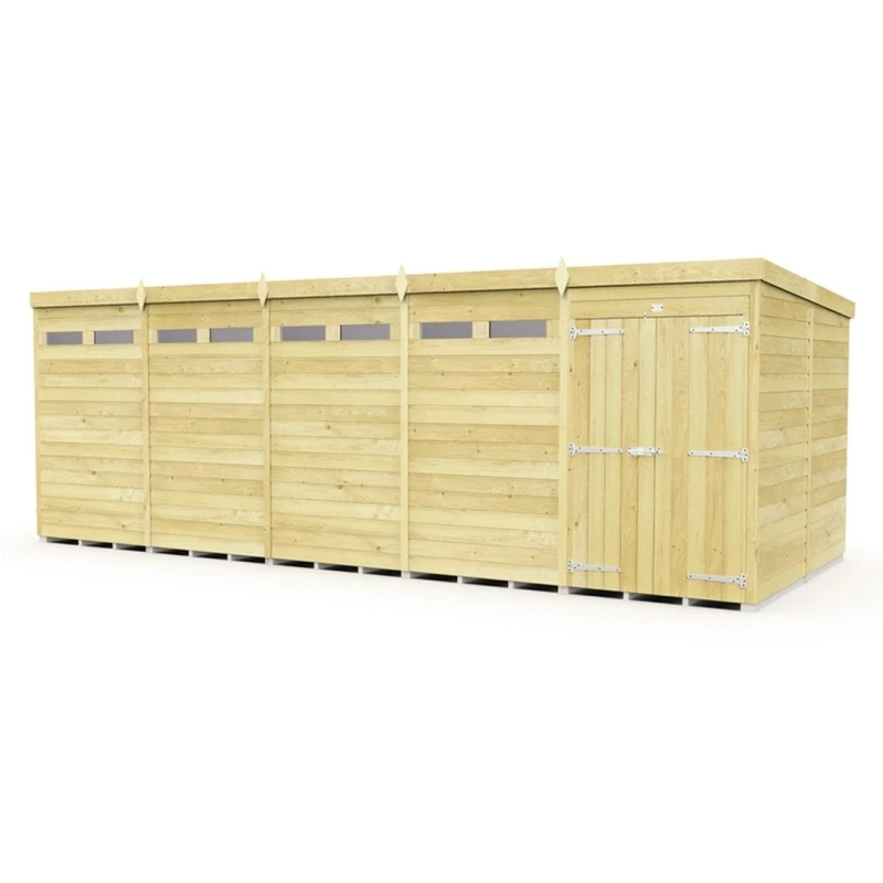 Image of Buttercup Farm 20 x 8 Feet Pent Security Shed - Double Door - L231 x W589 x H201cm in Brown Brown Unisex