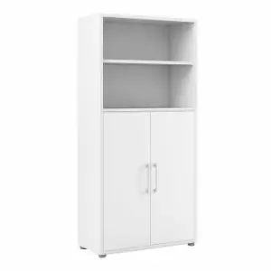 image of Prima Bookcase with 4 Shelves and 2 Doors, white