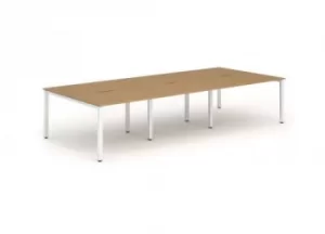 Image of B2B White Frame Bench Desk 1200 Oak (6 Pod)