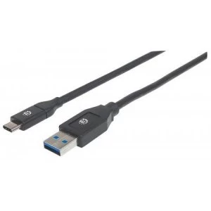 Image of Manhattan USB-C to USB-A Cable 2m Male to Male 5 Gbps (USB 3.2 Gen1 aka USB 3.0) 3A (fast charging) SuperSpeed USB Black Lifetime Warranty Polybag