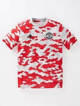 Image of Adidas Youth Manchester United 2021/22 Pre Match T-Shirt - Red
