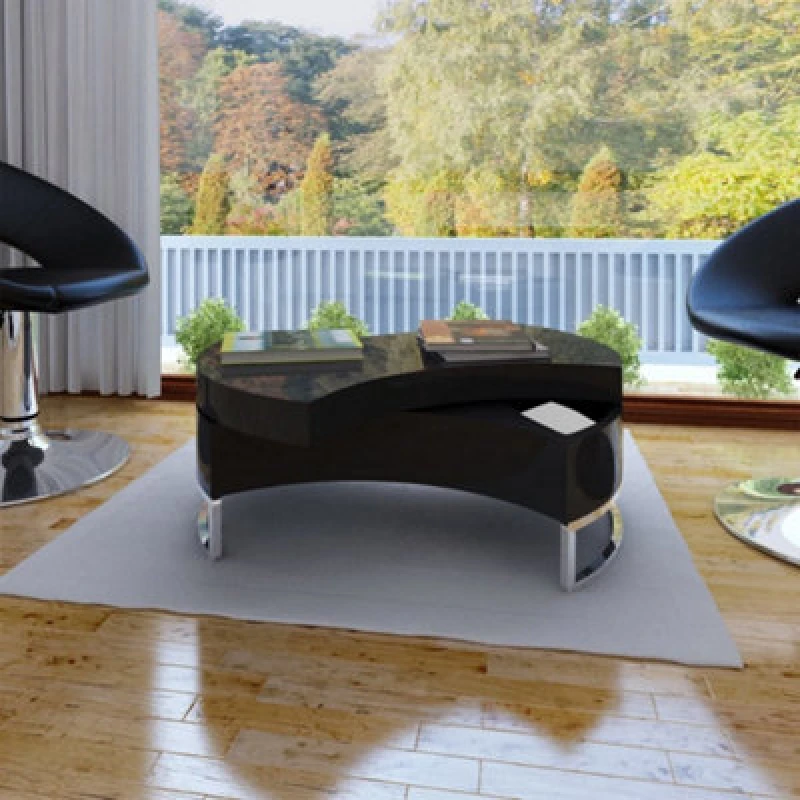 Image of New Modern Black Coffee Table Side Swivel Office Kitchen Furniture High Gloss