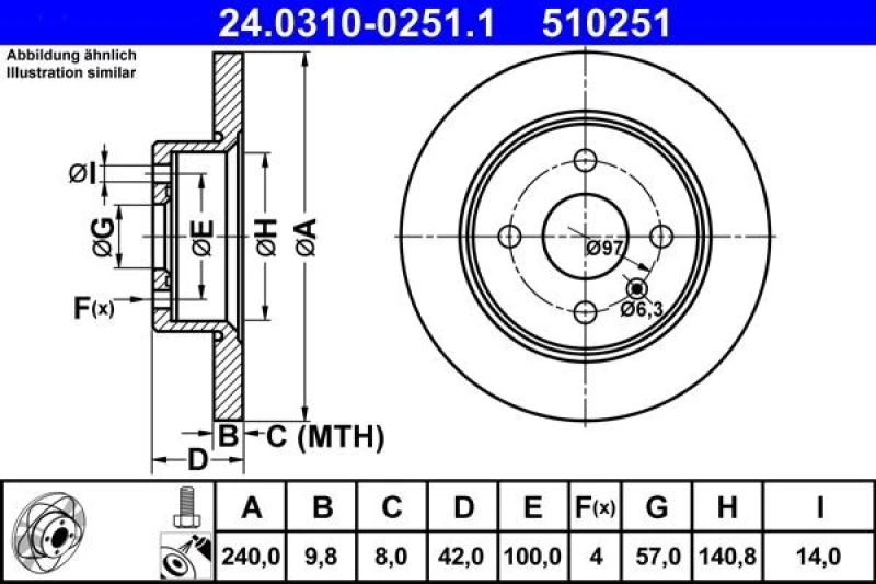 Image of ATE 24.0310-0251.1 Brake disc solid, Coated, with bolts/screws Brake Disc (82)