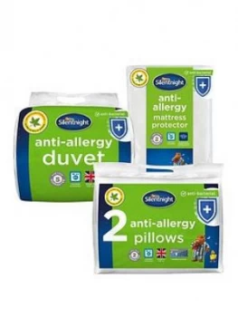 image of Silentnight Anti-Allergy Double Bedding Bundle ; Contains 2 Pillows, Mattress Protector And 10.5-Tog Duvet