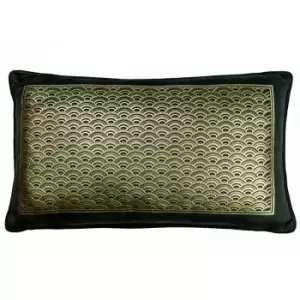 Image of Laurencellewelynbowen - Laurence Llewelyn Bowen Akira Foil Print Velvet Piped Edge Filled Cushion, Black/Gold, 30 x 50 Cm