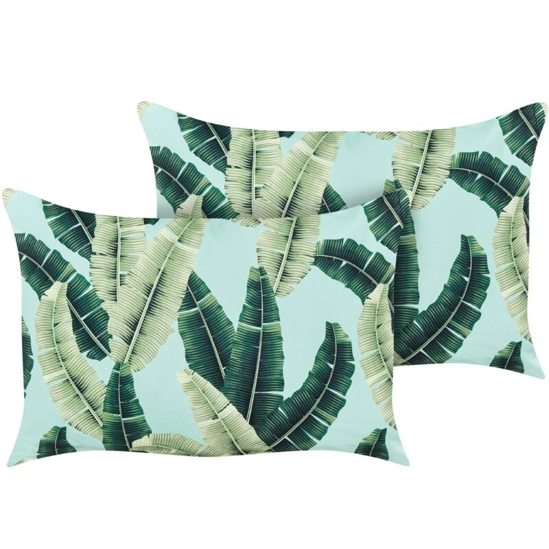 Image of Beliani Set Of 2 Outdoor Cushions Boissano Plant Pattern 40 X 60 Cm Green