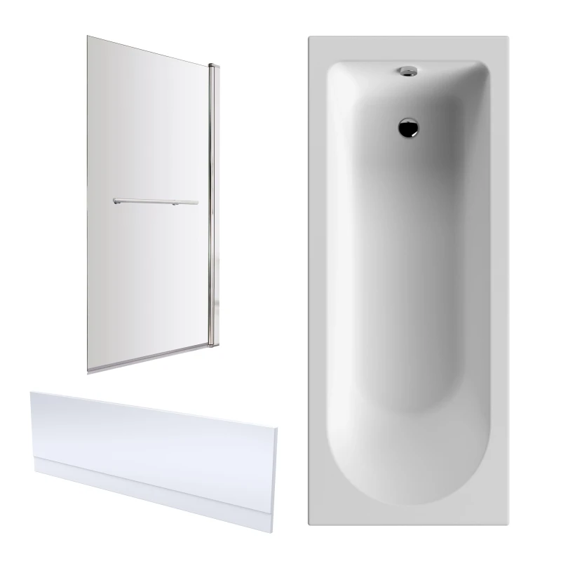 Image of Balterley Round Bathtub Front Panel and Bath Screen with Rail Chrome Profile Silver