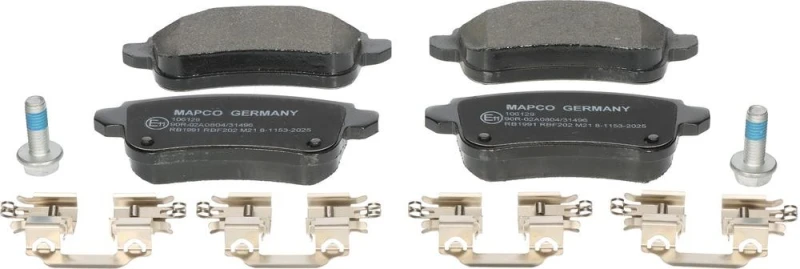 Image of MAPCO 106129 Brake pad set Rear Axle, with acoustic wear warning, with accessories, with brake caliper screws Brake Pad Set,disc brake (402)
