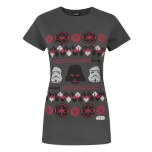 image of Star Wars Womens/Ladies Darth Vader Fair Isle Christmas T-Shirt (L) (Charcoal)