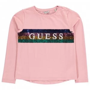 image of Guess Sequin Long Sleeve T-Shirt - Slip Pink A411