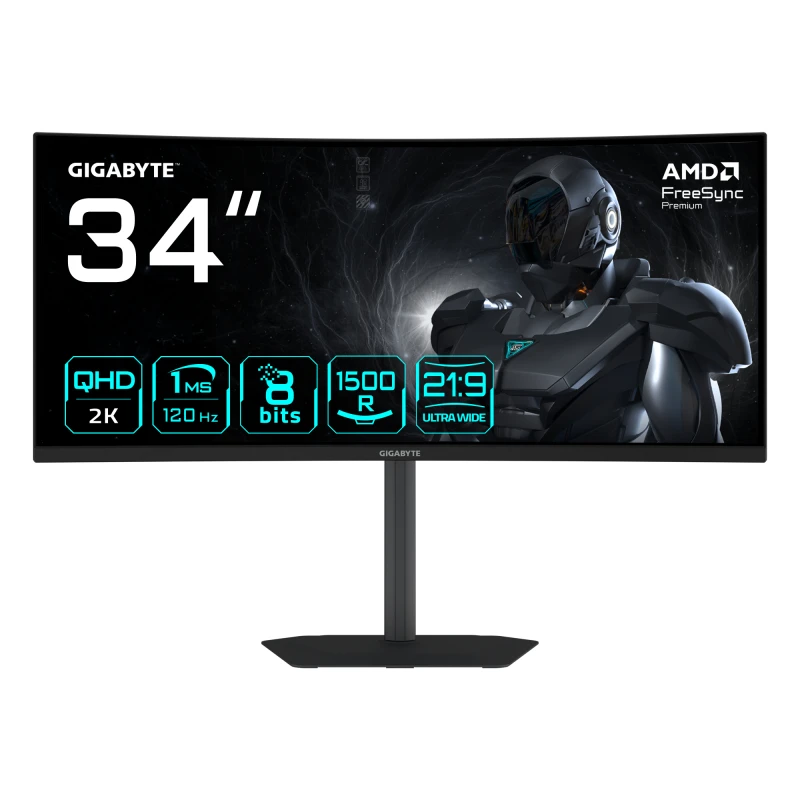 Image of Gigabyte GS34WQCA 34" WQHD Curved Gaming Monitor - 3440 x 1440. 1