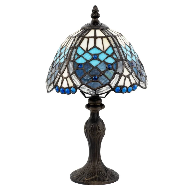 Image of Happy Homewares Handmade Beaded Coloured Stained Glass Tiffany Table Lamp in Blue Size: 8" Blue Unisex 8"