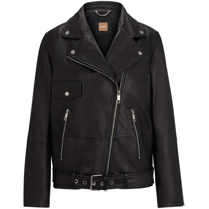 Image of Boss Womens Sabika Leather Long Sleeve Leather Jacket Black 001 female 4 (XXS)