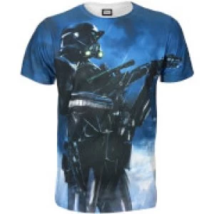 Image of Star Wars Rogue One Mens Battle Stance Death Trooper T-Shirt - Blue - L