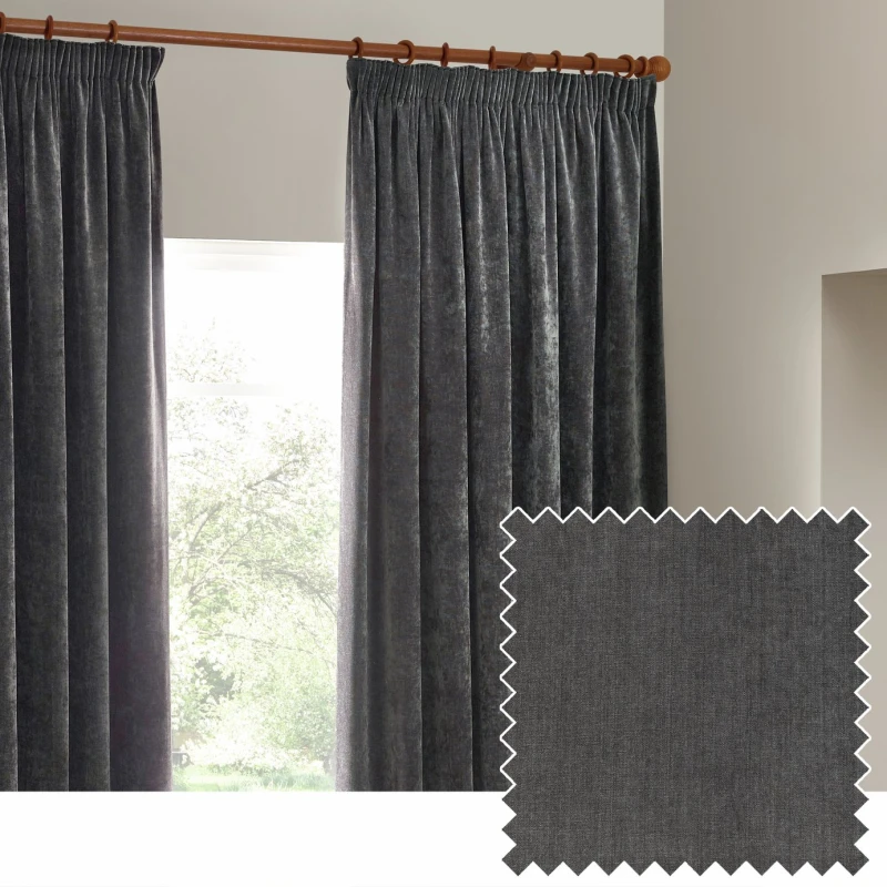 Image of Yard Yard Heavy Chenille Pencil Pleat Curtains - Charcoal - 229x229cm
