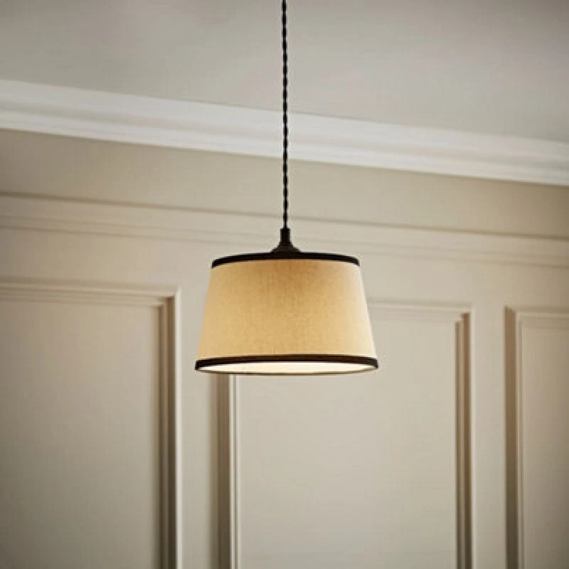 Image of ValueLights ValueLights Aspen Linen Black Trim Edge Tapered Easy Fit Pendant Lamp Shade in Off White Size: Small Off White Small Unisex 501652927407