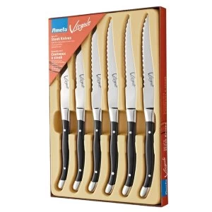 image of Amefa Virgule Steak Knife Set 6 Piece Black