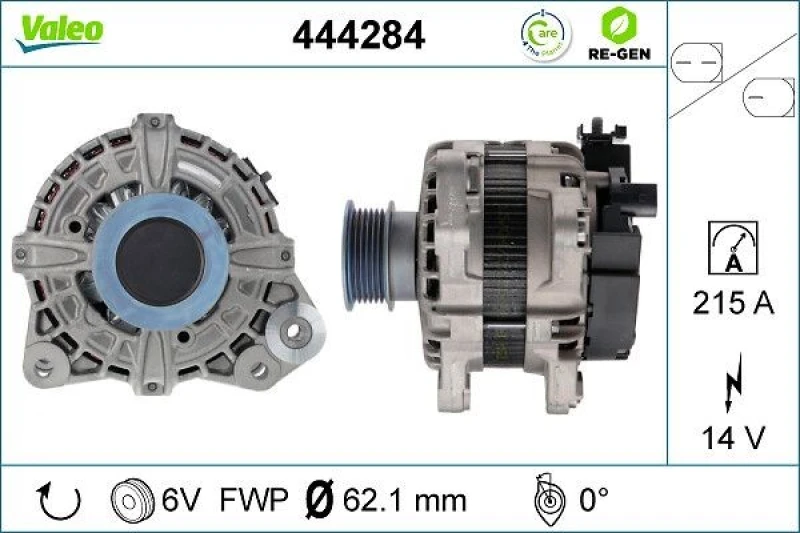Image of VALEO 444284 Generator VALEO RE-GEN REMANUFACTURED Alternator Charging Current: 215A, Voltage: 14V Alternator (4)