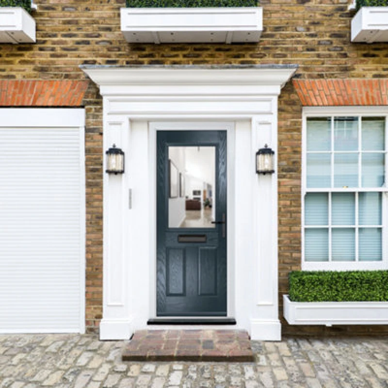 Image of Lacerta Composite Door Lytham 7016 Grey 890mm X 2090mm Open In Left Hand Clear Glass 10 Year Guarantee - Free Delivery & Smart Lock