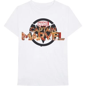 Image of Marvel Comics - Captain Marvel New Logo Unisex Large T-Shirt - White