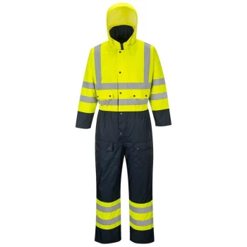 Image of Portwest - S485YNR4XL - sz 4XL Hi-Vis Contrast Coverall - Lined - Yellow/Navy